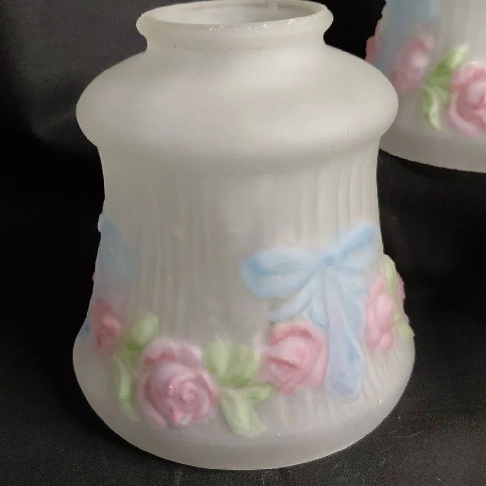 Vintage Penna Frosted Glass Reverse Painted Lightshades with Pastel Accents